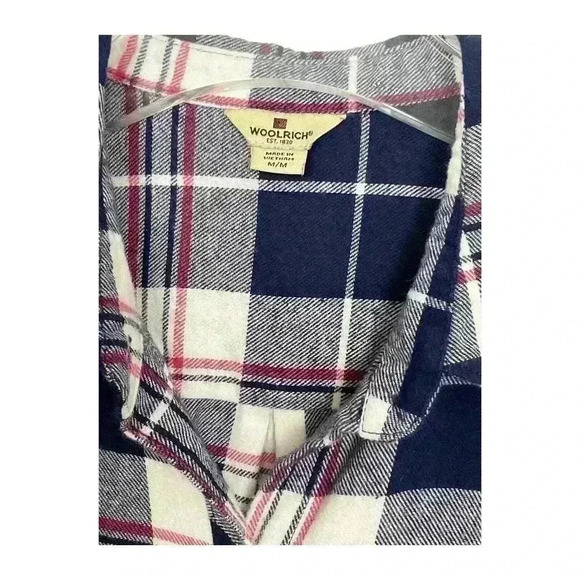 Woolrich Women's  Navy With Pink Button-Up Flannel Shirt SIZE-MEDIUM - Picture 2 of 5